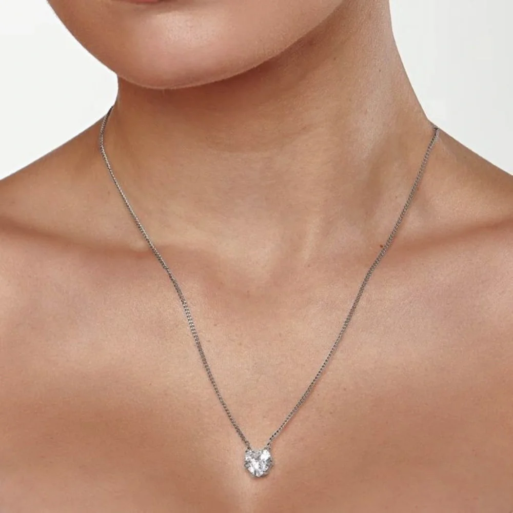New Woman’s Heart Shape One Carat White Sapphire Sterling Silver Necklace